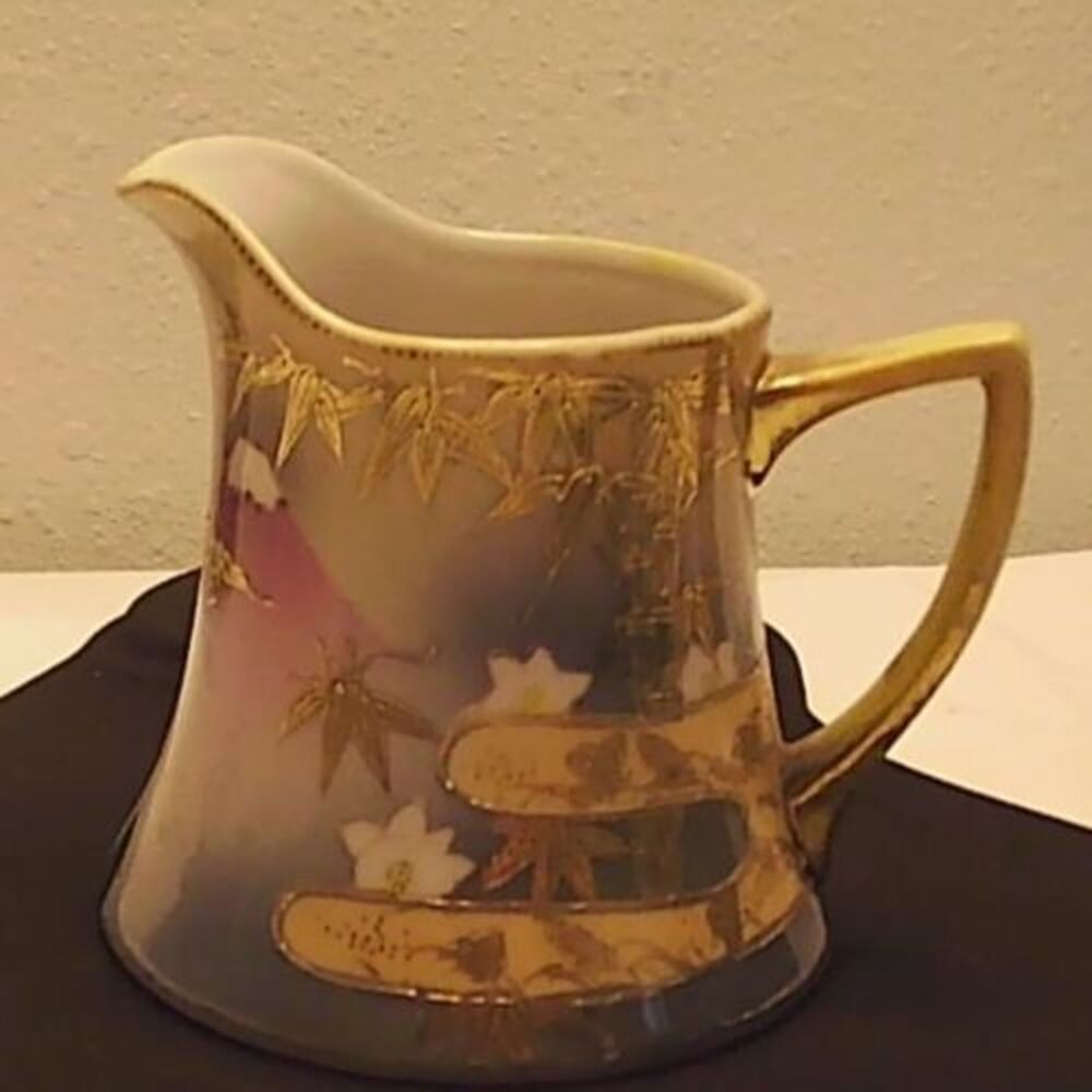 Vintage 1950s Hand-Painted Japanese Lusterware Porcelain Gold Gilt Creamer 3.75"